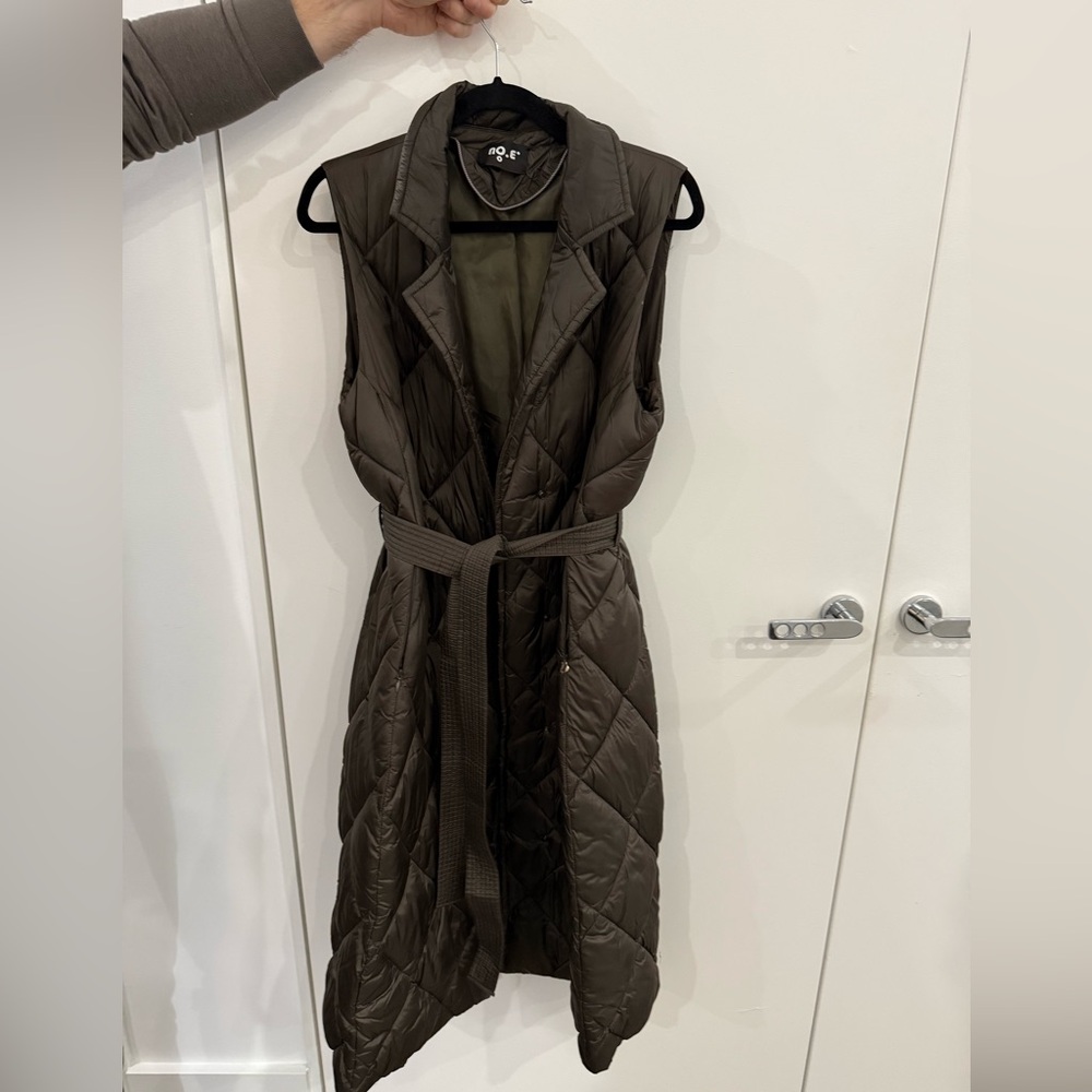 Stylish Quilted Long Vest  in Olive